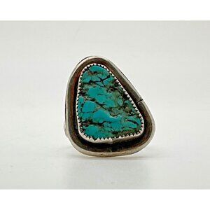 Sterling Silver Turquoise Men's Ring Bezel Set Southwestern Size  11.5